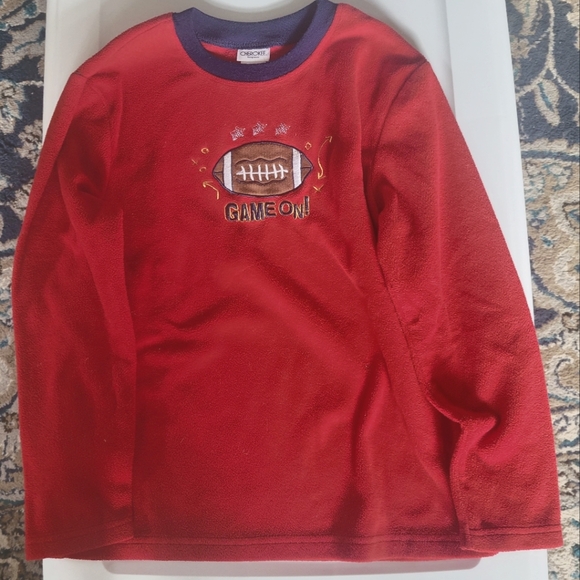 CHEROKEE Boy red fleece pajama top applique football embroidered Size Medium - Picture 1 of 5